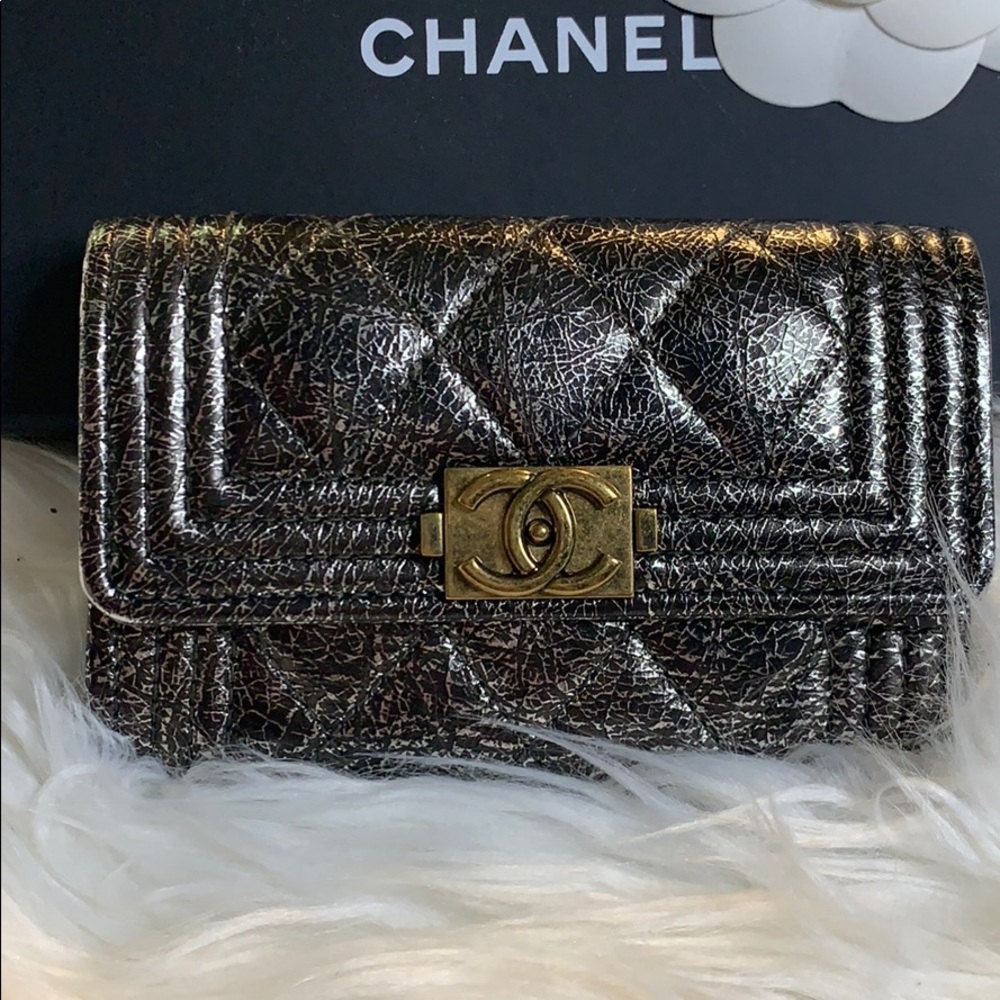 Authentic Chanel Le Boy Metallic Card Holder